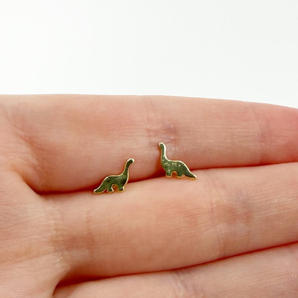 Mini Gold Brontosaurus Dinosaur Stud Earrings